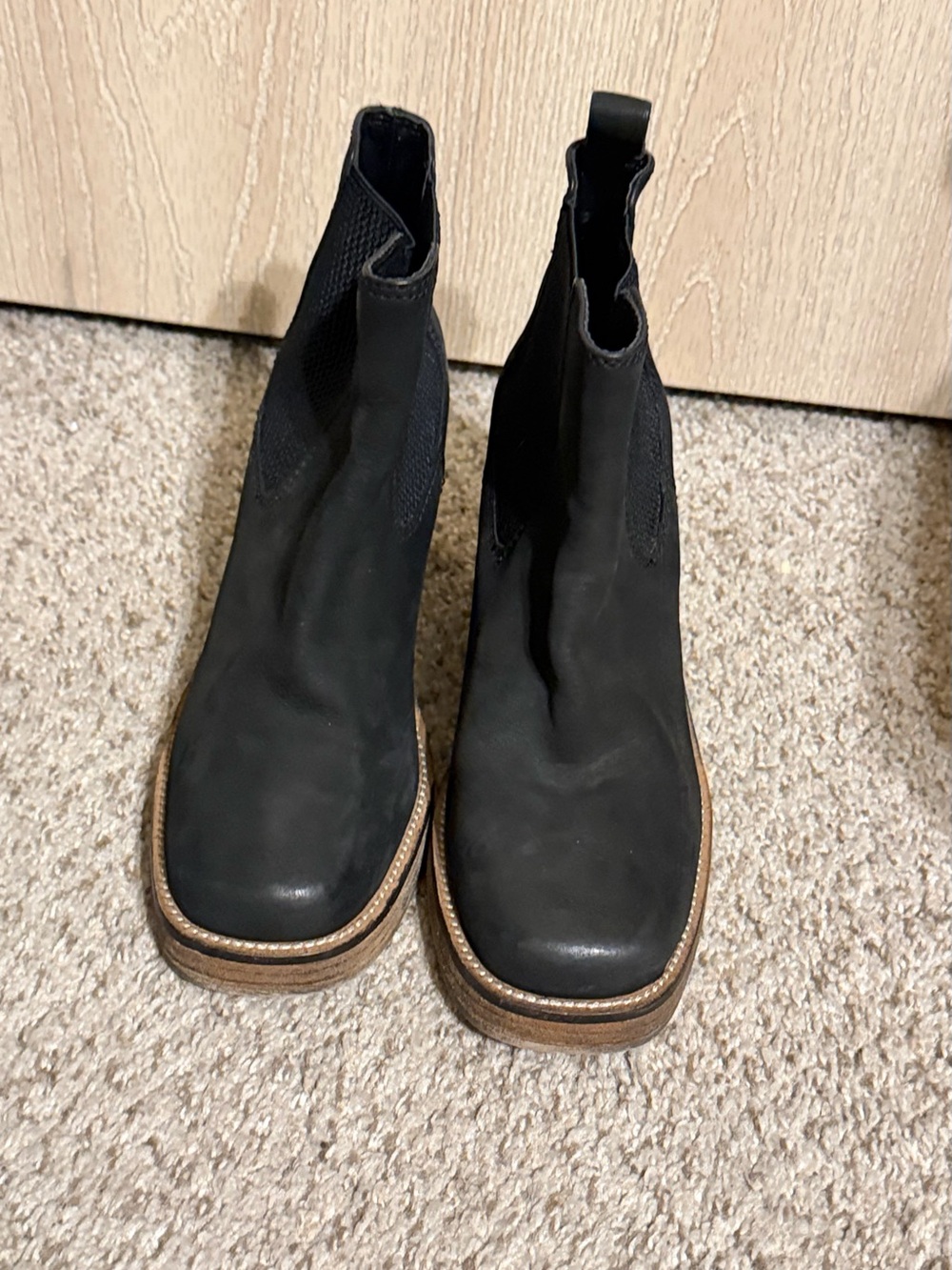 Diba True Women’s Black Chelsea Ankle Boots with Contrast Square Toe Chunky Heel